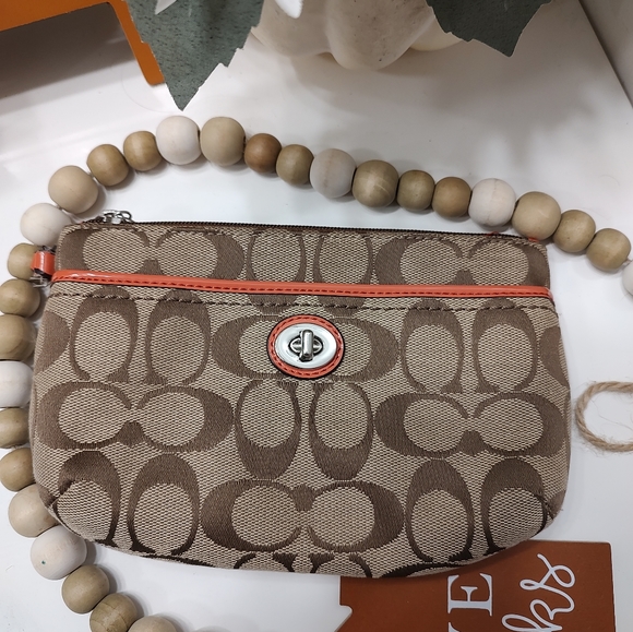 ❤️ Vintage Y2K GUC Coach Signature Monogram Canvas Wristlet Wallet, Salmon - Picture 2 of 11